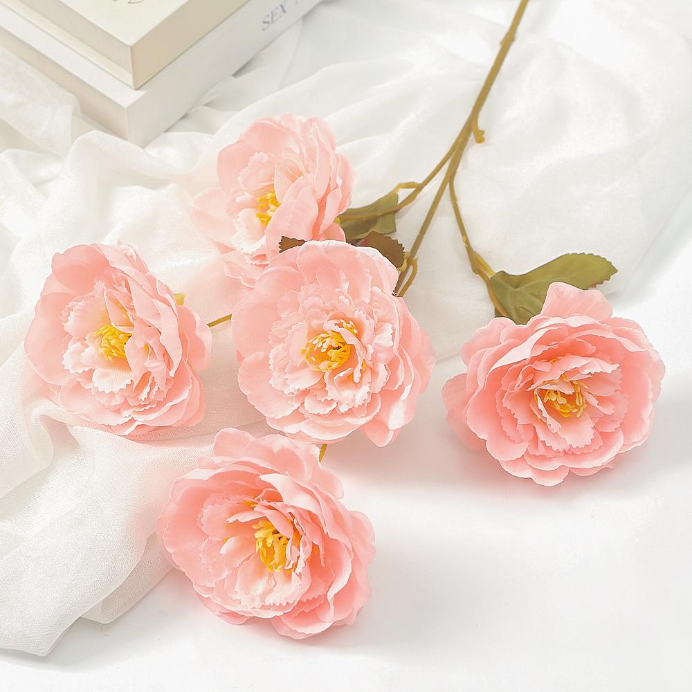 1PC Rose Pink Silk Bouquet 54cm Peony Artificial Flower 5 Heads Bud Bride Wedding Decor Home Room Decoration Artificial Flowers