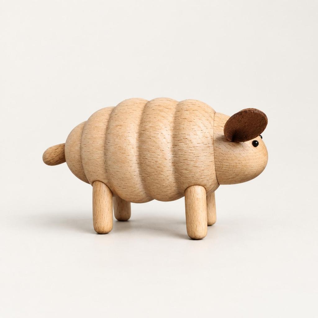 Solid Beech Wood Sheep Figurine Hand-Crafted for Mantel, Child's Room
