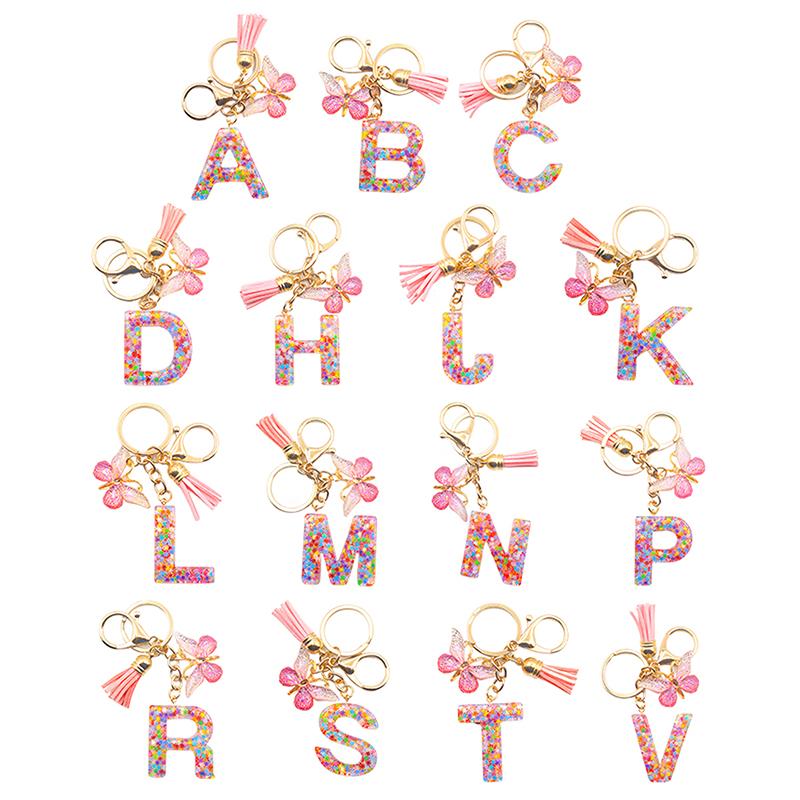 A-Z 26 Letter Pendant Keychain Tassel Butterfly Charms Keyrings Women Bag Ornaments Car Keychain Pendant