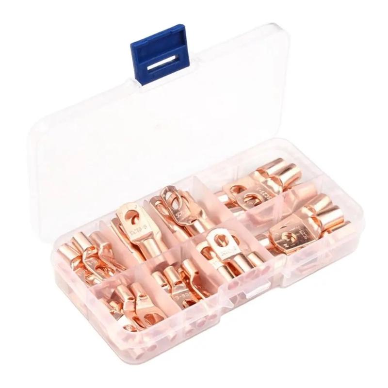 60Pcs Bolt Holes Tinned Car Copper Cable Lug Battery Terminal Group Wire Terminal Kit Connector Group Terminal Sc6-6 Sc16-8
