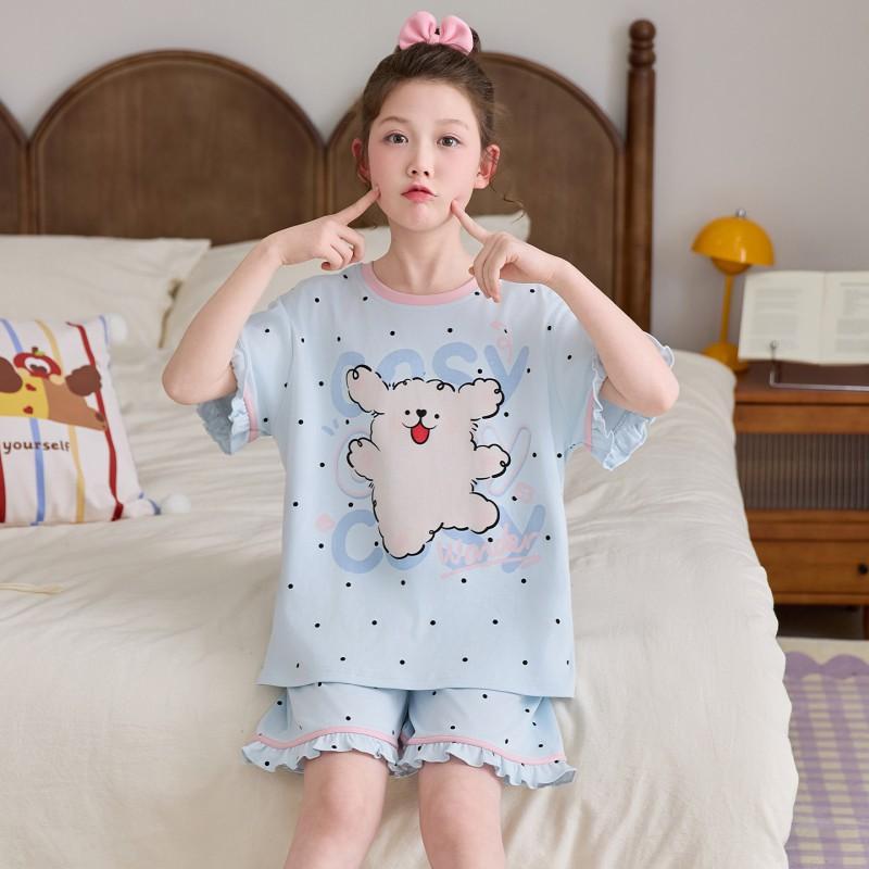 Girls Cotton Cartoon Pajama Set Short Sleeve Shorts Sleepwear Kids 8 Years