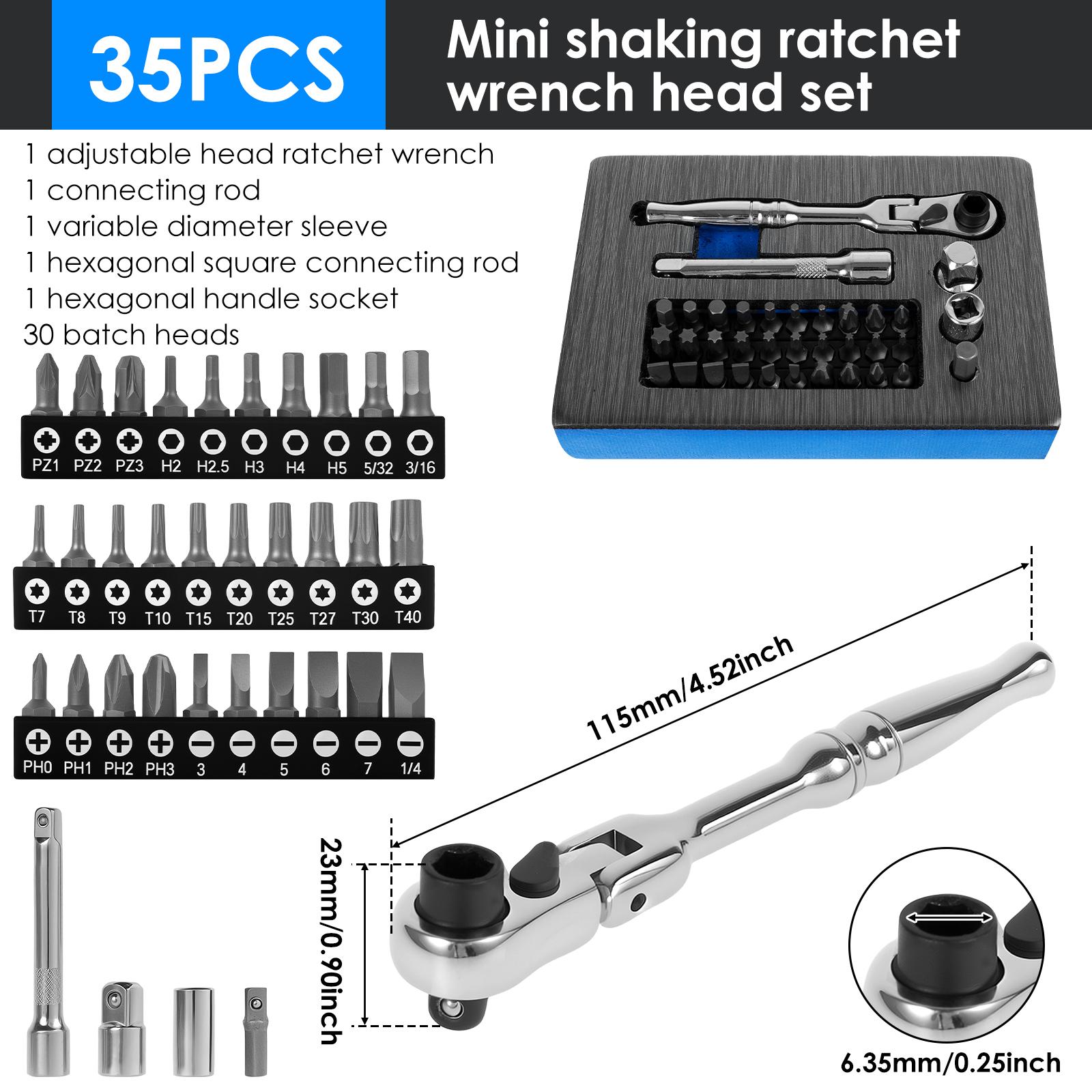 

Micro Ratchet Bit Set Polished Chrome Plated High Strength 180 Degree Movement Reversible Flex Head Ratchet Wrench for Furniture