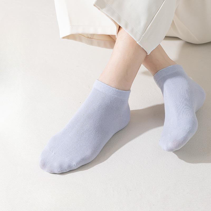 Men's Anti-odor and Sweat-absorbing Summer Thin Short Socks, Pure Cotton Shallow Mouth Boat Socks, Breathable Business Mid-calf Men's Socks