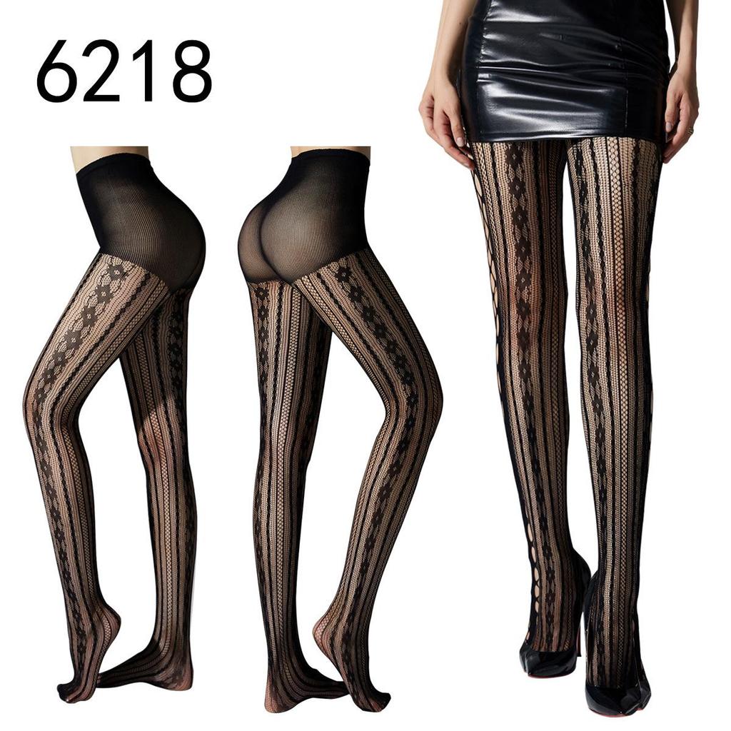 Hohle Strapsstrumpfhose mit Fischmuster - Nachtclub Schwarzseide