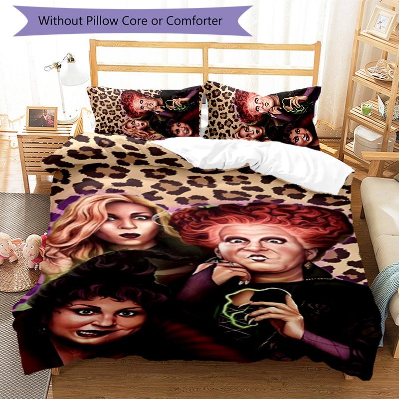 Hocus Pocus 3pcs Bedding Set Duvet Cover Closure Includes 1 Duvet Cover & 2 Pillowcases for All Seasons Bedroom Home Dorm Decor