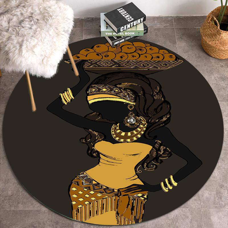 Runde Teppiche im Ethno-Stil für Wohnzimmer, Schlafzimmer, traditionelles afrikanisches Frauenmuster, Teppiche aus weichem Flanell, Heimdekoration, Küchenmatte