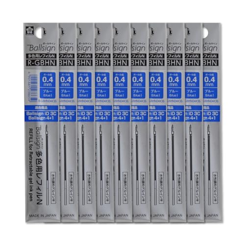Ballpoint Pen Refill, Sakura Cray-Pas, For BallSign iD3C/4+1, 0.4mm, Blue, 10-Pack