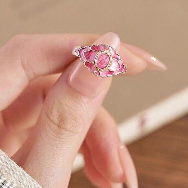 

Painting Flower Ring For Women Female Lovely Open Finger Jewelry Girl Student Matching