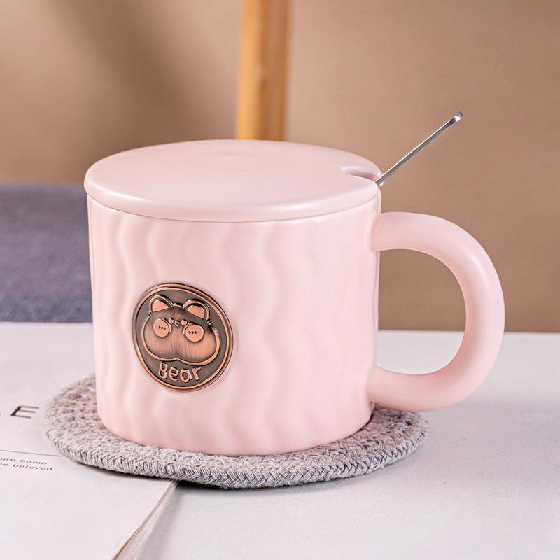 

Медная листовая корона кошка чашка кофе с крышкой ложка легкая роскошная кружка офис дома креативная высококачественная керамическая чашка для воды 360ml