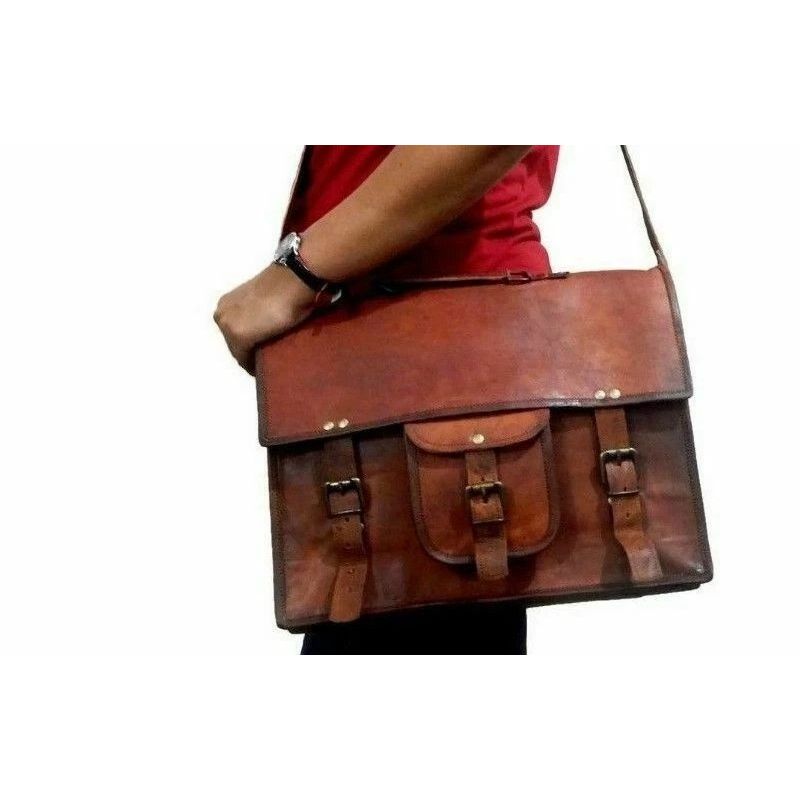 

Сумка-мессенджер через плечо, портфель для ноутбука, мужская из натуральной винтажной коричневой кожи 18 x 14 x 6 in