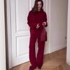 2024 Autumn Women's Red Hoodie & Casual Long Pants Two-Piece Set