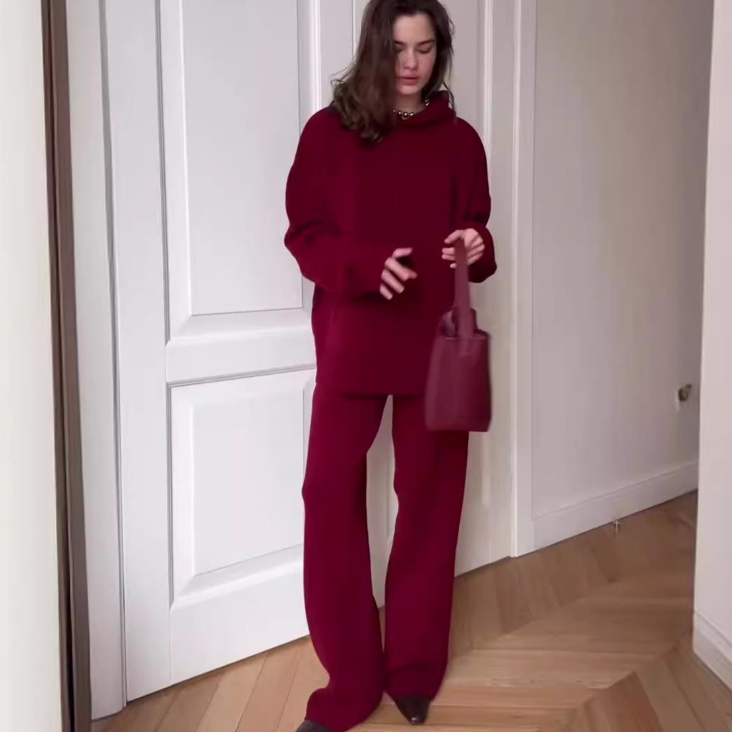 

Женский красный худи и повседневные длинные брюки, комплект из двух предметов, осень 2024 M вино красного