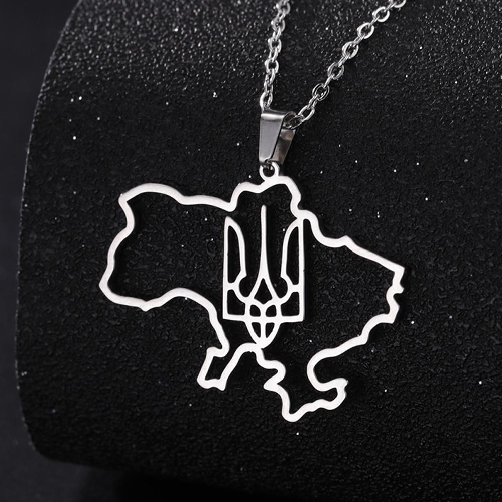 Dawapara Ukrainisches Dreizack-Halskette Tryzub Ukraine Symbol Friedenszeichen Schutz-Amulett Edelstahl Schmuck