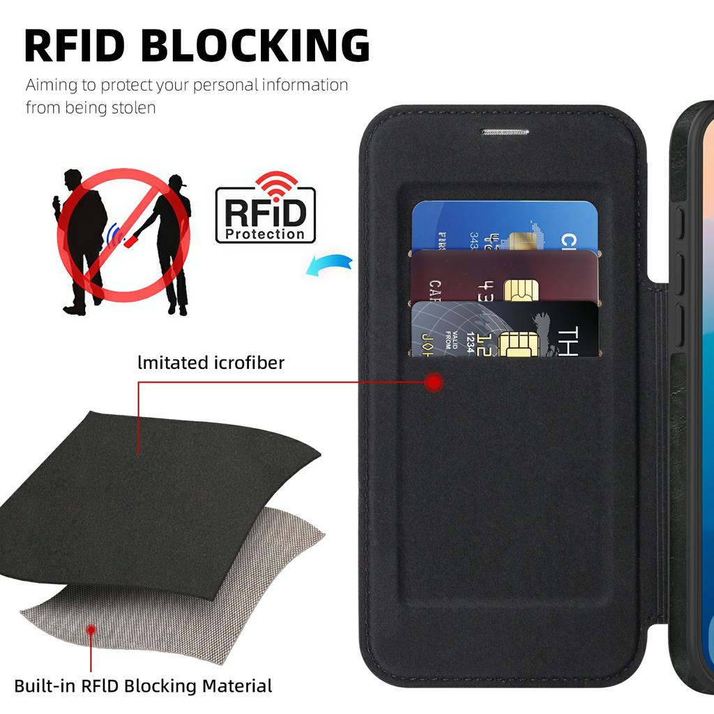 For iPhone 17 Pro Case Compatible with MagSafe RFID Blocking Card Holder Leather Phone Cover