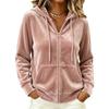 Women's 2026 Women's Autumn and Winter New Casual Commuter Solid Color Drawstring Hooded Zipper Long Sleeve Sweater
