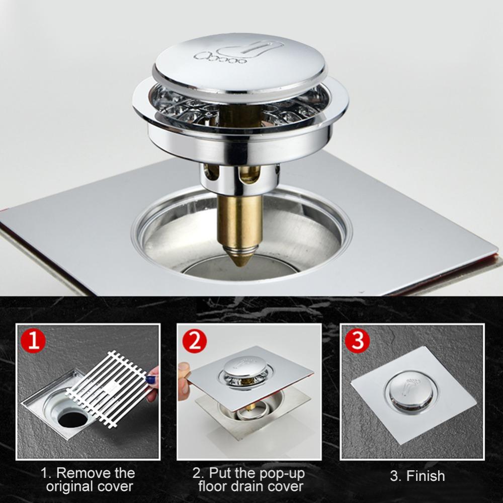 Stainless Steel Press-Type Floor Drain Pedal Type Square Shower Foot Floor Drain Anti-odor Pop Up Bounce Sewer Floor Strainer