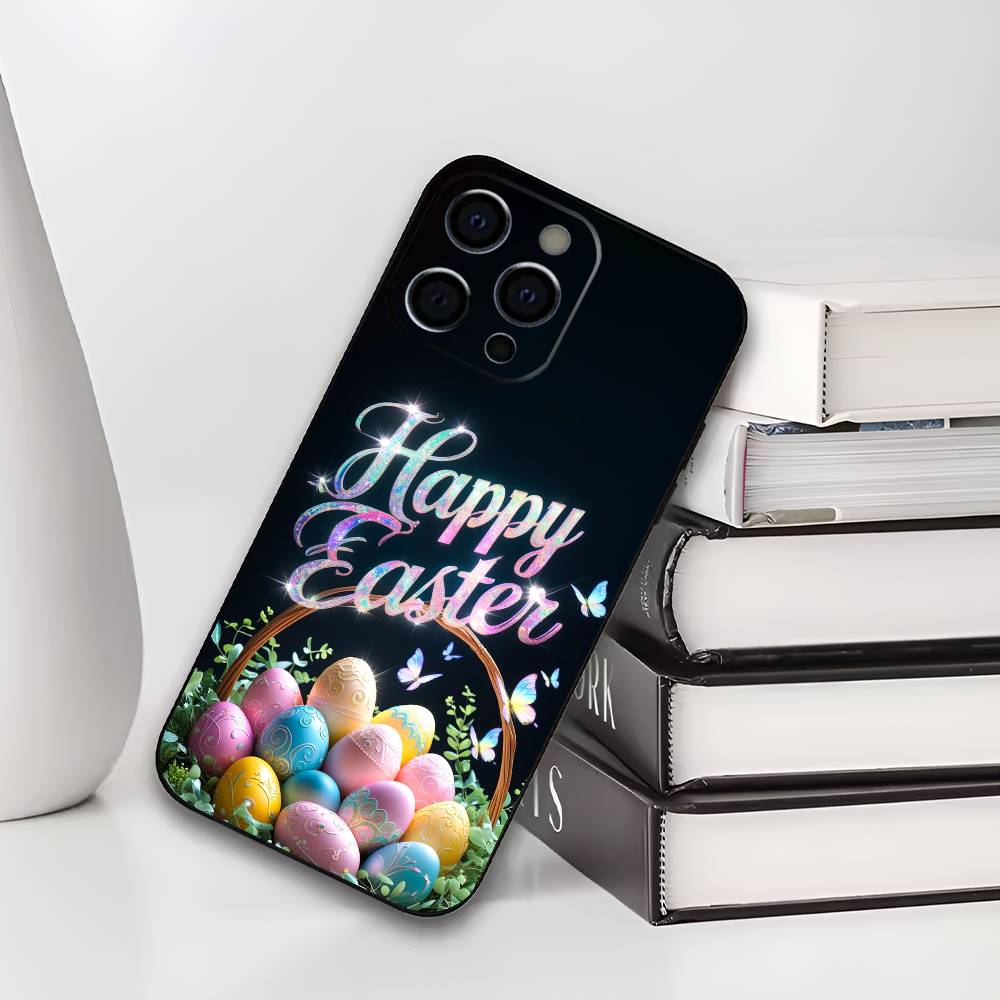 H-Happy Easter To You Phone Case For IPhone 17,16,15,14,13,12,11,Plus,Pro,Max,Plus,XS,soft case Black silicone