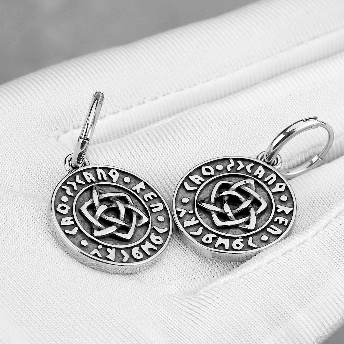 

Vintage Norse Viking Rune Earrings Stainless Steel Odin Amulet Celtic Knot Accessory Hip Hop Biker Punk Jewelry Gift