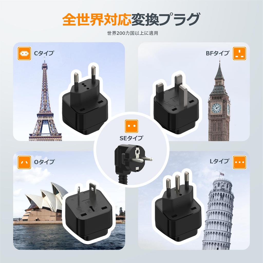 TESSAN 220V to 100V Transformer for International 4 USB Ports USB and with Extension for and More Travel, (1 C), C, BF, O, L, SE, More, Cord, Black,