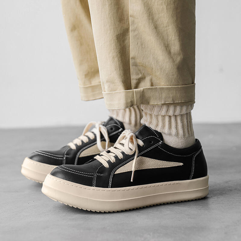 Men's and Women's Inverted Triangular Leather Board Shoes Increase The Height of The New Niche Low-top Thick-soled Milk-scented Casual Sports Shoes