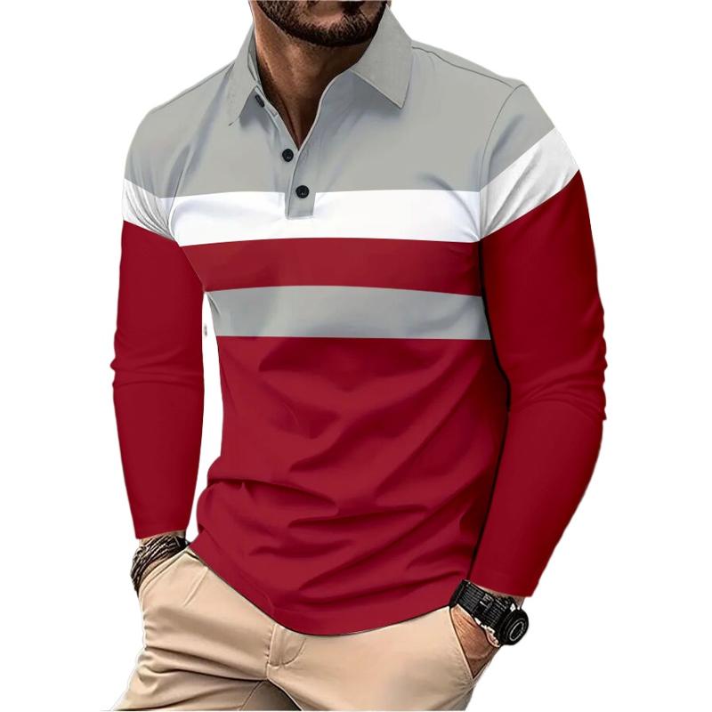 Nové pánské prodyšné košile s dlouhým rukávem a klopou, pánské polo tričko Basic Large Top Splice