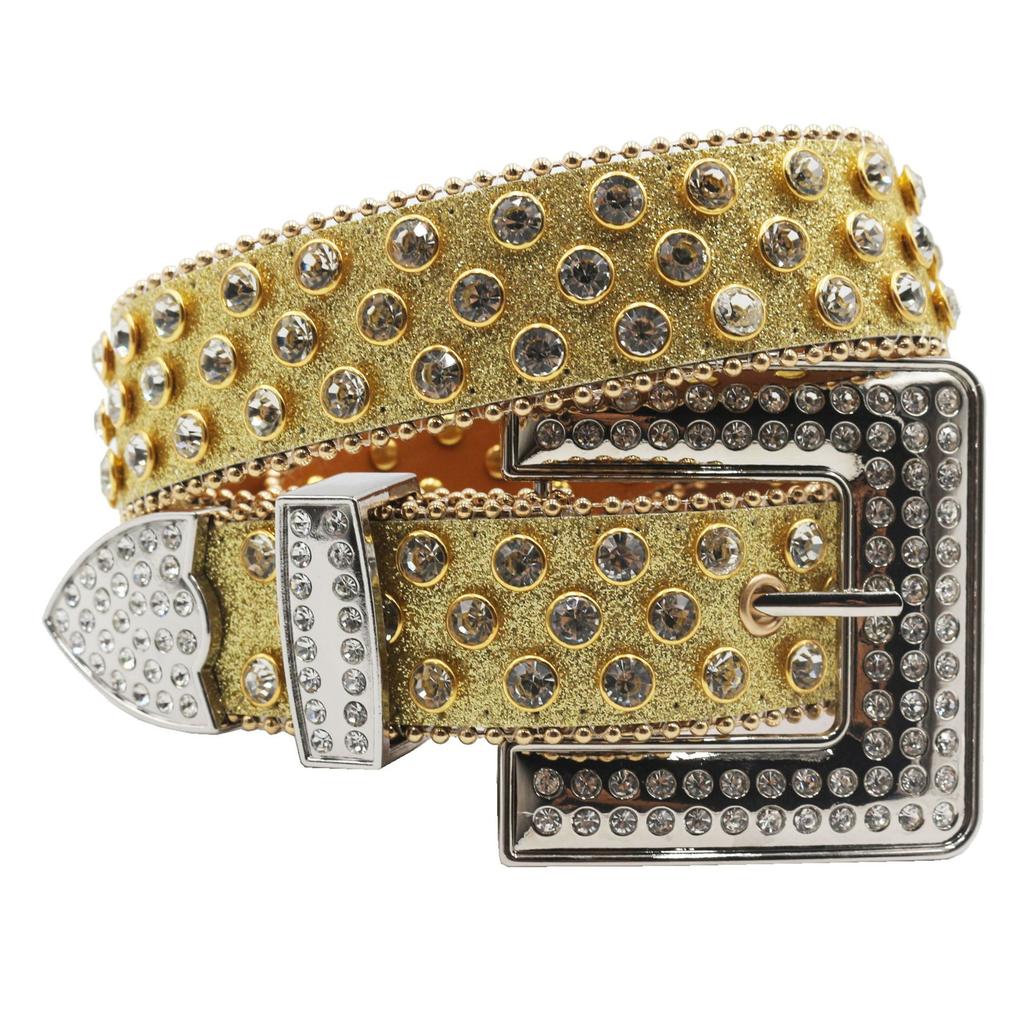 Belt for Women's Crystal Diamond Acrylic Color Diamond Pearlescent Lacquered Three-piece Set Trousers Belt Men's Accessories Denim