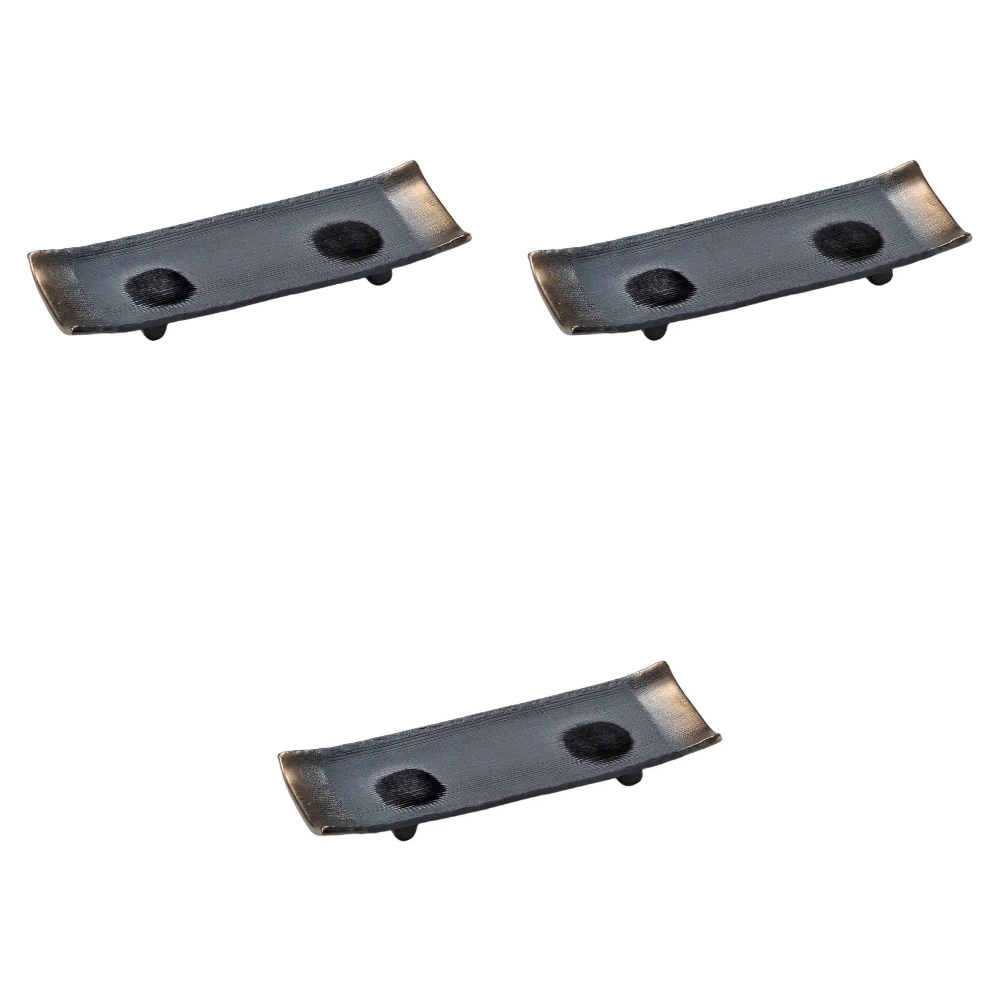 

Set of 3 Black Blown Serving Plates x x Handmade Banko Setomonohonpo Gold-Glazed 9.0cm [29 9.7 3.5cm] Medium-Sized Plates, Ceramic, Ware,