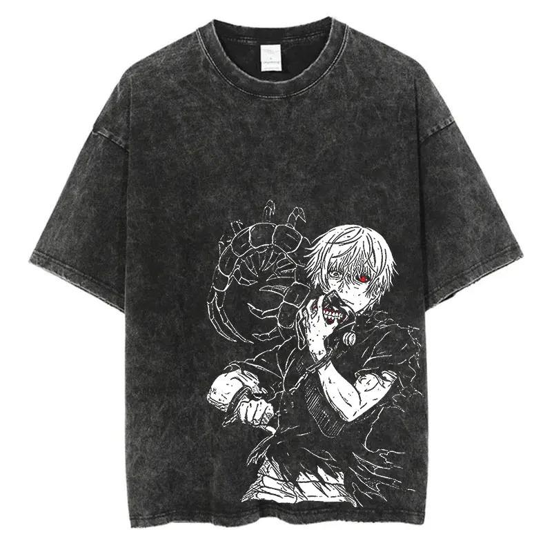 Tokyo Ghoul Ken Kaneki Ghoul Form Vintage Washed Oversized TShirt Dark Fantasy Anime Streetwear Tee M