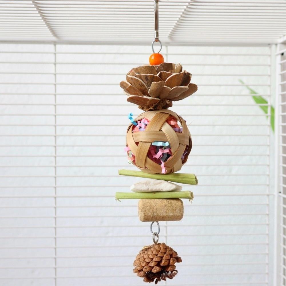 1pc Parrot Toy Papaya Stem Pine Cone Cork Corn Husk Tetrapanax Papyrus Ball Star Fruit Pull-Apart Food for Birds to Chew On, a Holiday Gift