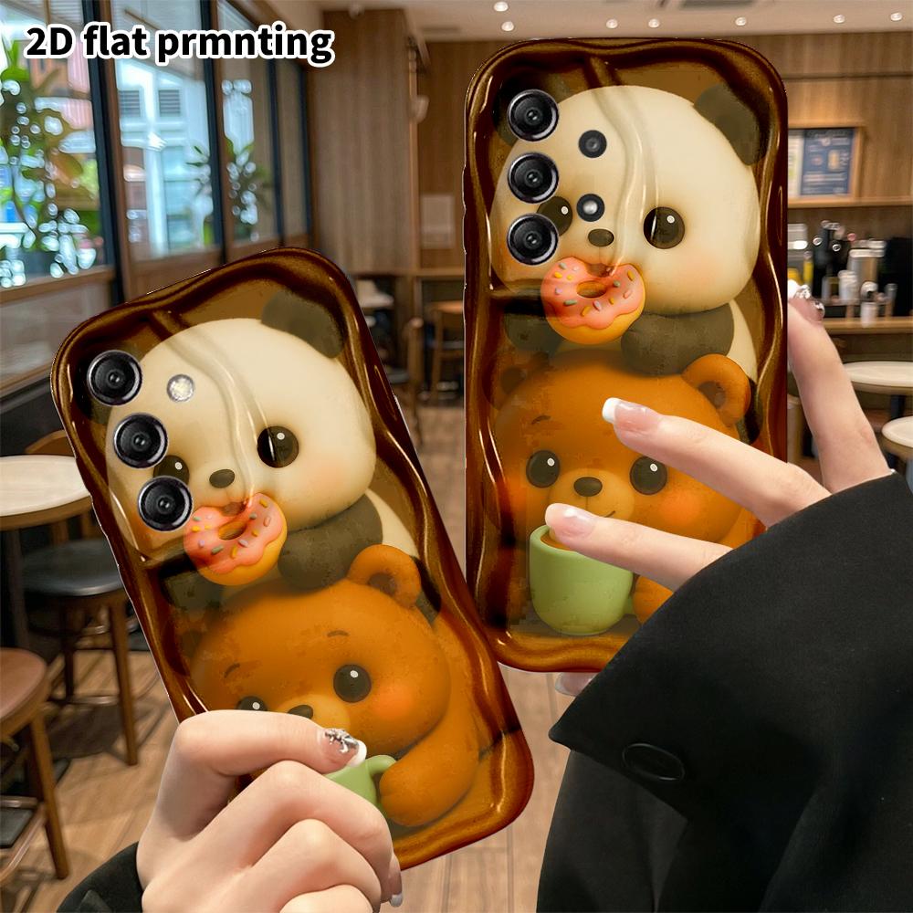 Phone Case: 2D Flat Samsung Galaxy A34 A35 S20 S22 S21 FE Plus Ultra Protective Case, Panda and Brown Bear, Christmas and Halloween Gift