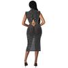 Damen Sexy Netz Durchsichtig Heißer Strass Hohl Schlitz Kleid C5796