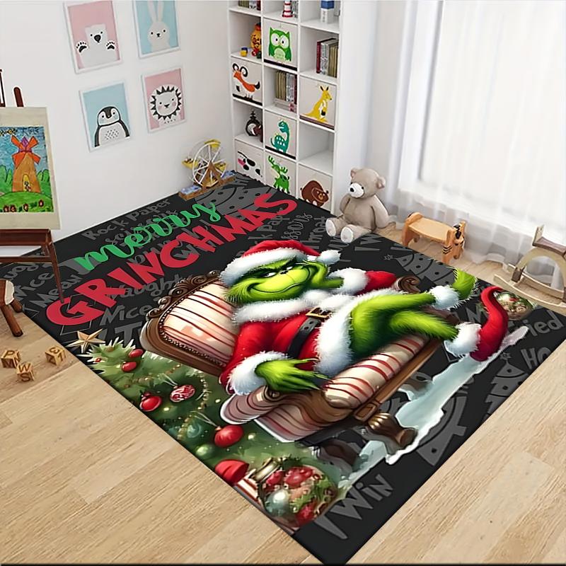 Grinch Christmas Celebration Carpet Rug Soft Washable Antislip Home Living Room Sofa Mats Personalized Christmas Rug