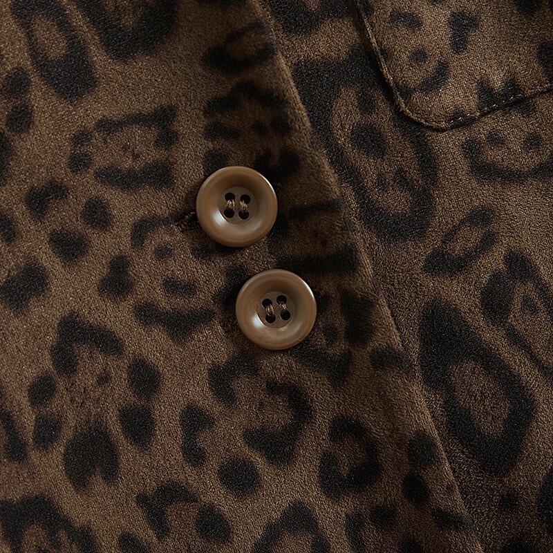 Women's Leopard Print Patchwork Round Neck Short Jacket