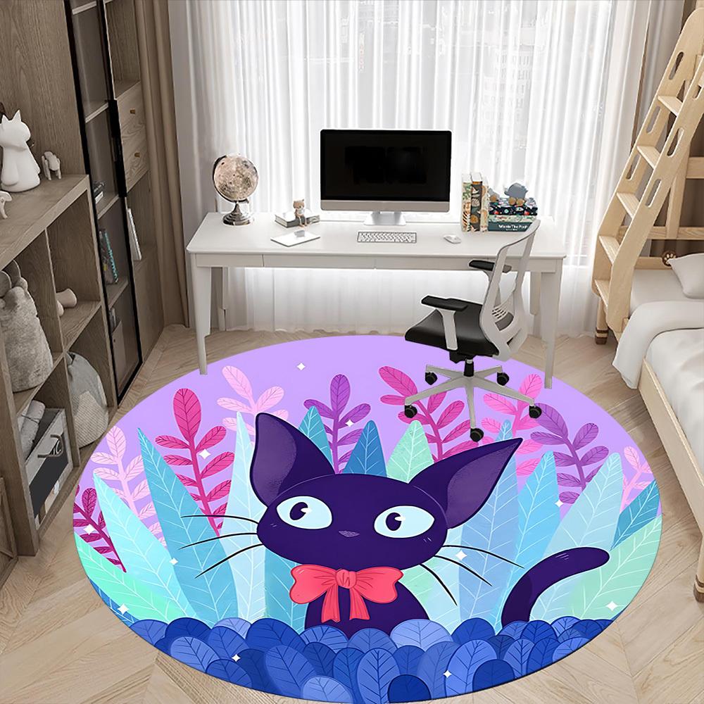 1pc Cat Garden Office Round Area Rug, Mat Suitable For Office, Under Office Chairs Bedroom Living Room Home Decor, Room Deco