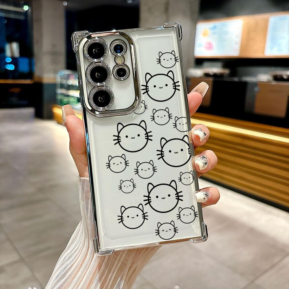 Funny Cat Black Line Art Cats Coque For Galaxy S26 Ultra Phone Case For Samsung S26 S25 S24 S23 S21 Ultra S20 FE S25 Plus Cover