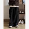 Unisex Japanese Retro Wide-Leg Pleated Cargo Pants - Casual Elastic Waist College Style