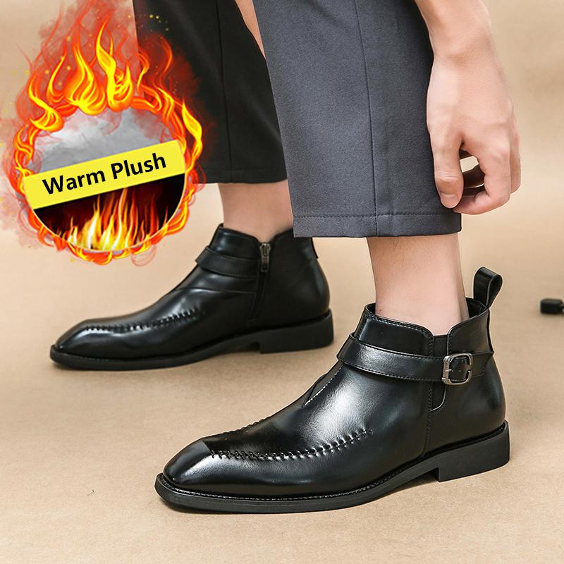 Winter Designer Neu Herren Spitz Lackleder Chelsea Lässige Monk-Riemen Knöchelhochstiefel Männliche Marke High Tops Schuhe Zapatos Hombre