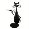 Halloween Scented Wax Candlestick Warmer - Black Cat Design with White Eyes & Mouth, Metal Tabletop Candle Holder for Autumn