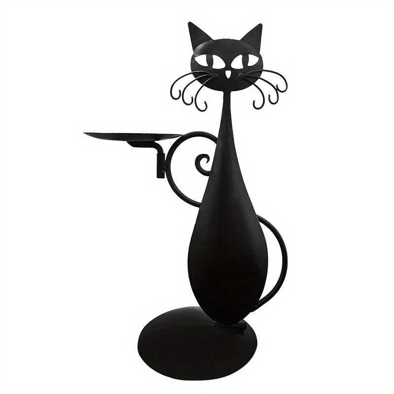 Halloween Scented Wax Candlestick Warmer - Black Cat Design with White Eyes & Mouth, Metal Tabletop Candle Holder for Autumn