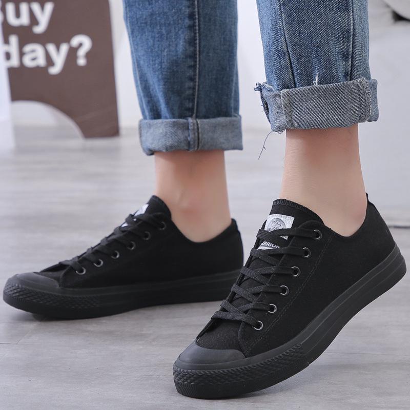 Unisex Black Canvas Sneakers: Versatile, Smiley Design, Casual Flats for Men & Women