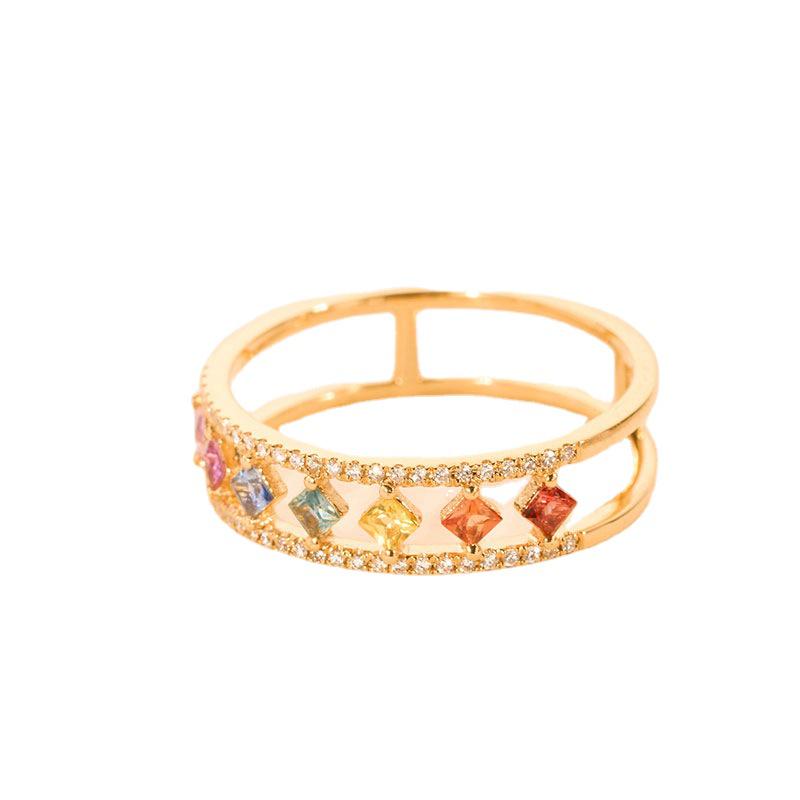 Diamond-Shaped Hollow Zircon Ring: Colorful, Versatile Luxury for Women