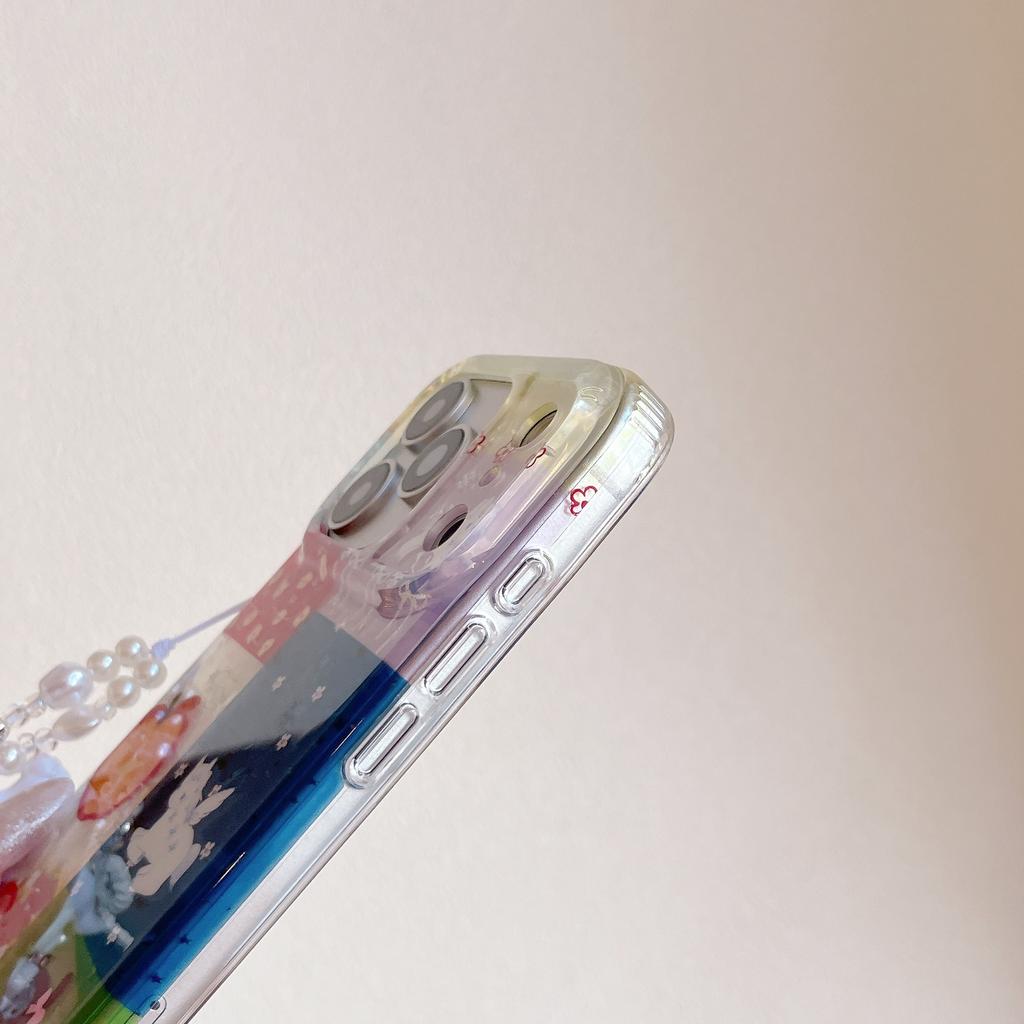 Kawaii Patchwork Einhorn & Katze Muster Perlen Pony Anhänger Riemen Handyhülle für iPhone 17 16 15 14 11 12 13 Pro Max Plus Rückseite