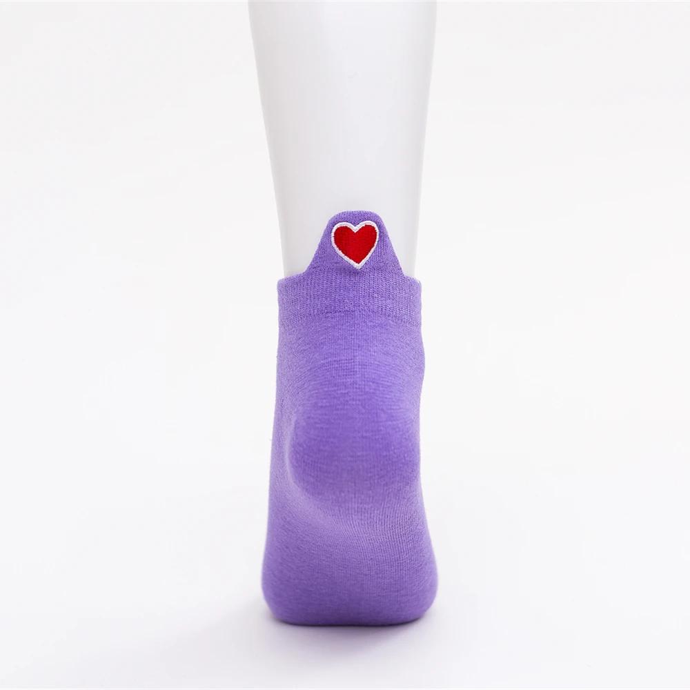 New Women's Summer Spring Cartoon Cotton Funny Embroidery Red Heart Socks Cute Girls Colorful Short Ankle Sokken Dropship