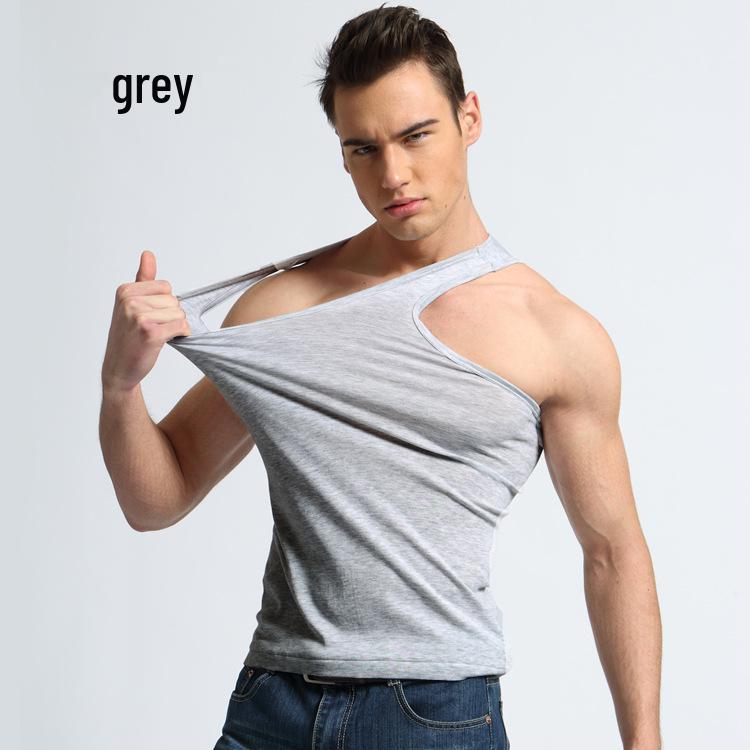Men's Pure Cotton Short Sleeve Tank Top Fine Rib Bodybuilding Sport Undershirt