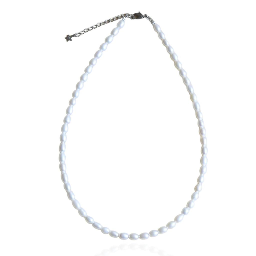 Pearl Freshwater Pearls Shape Keeps Metal Made in Japan [Mani Mani] Necklace, [4.5-5mm Beads] White, Memory, Rice-shaped Necklace, Style,