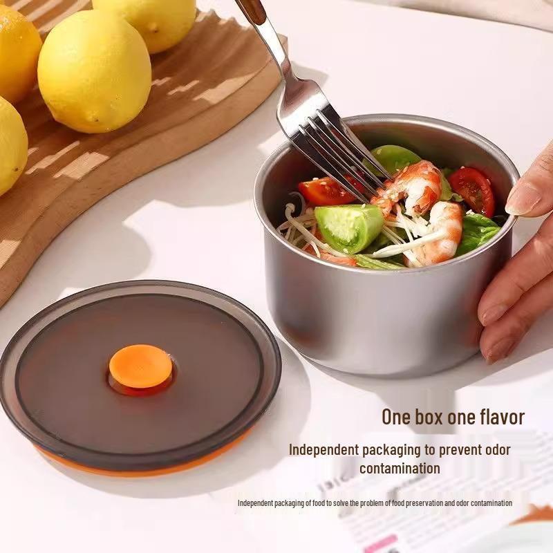 Stainless Steel Food Storage Bowl with Lid - Round Kitchen Fresh-Keeping Container