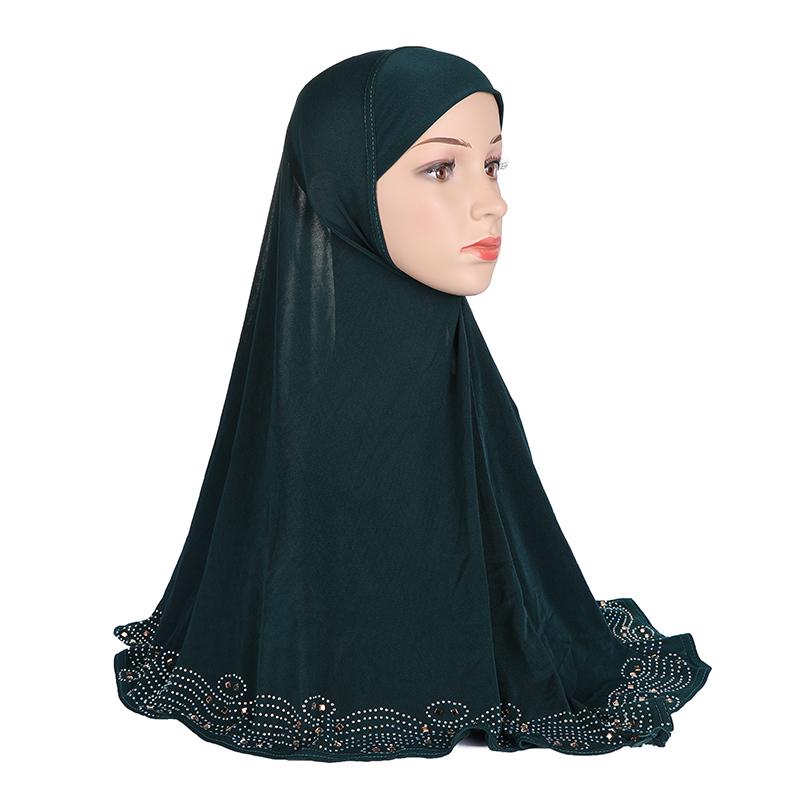 

H001 Взрослый большой размер мусульманский хиджаб шарф со стразами исламский головной платок шапки армия надеваемый головной убор подарок на Рамадан темно-зеленого