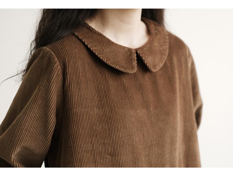 Japanese Style Corduroy Doll Collar Autumn A-Line Long-Sleeve Dress