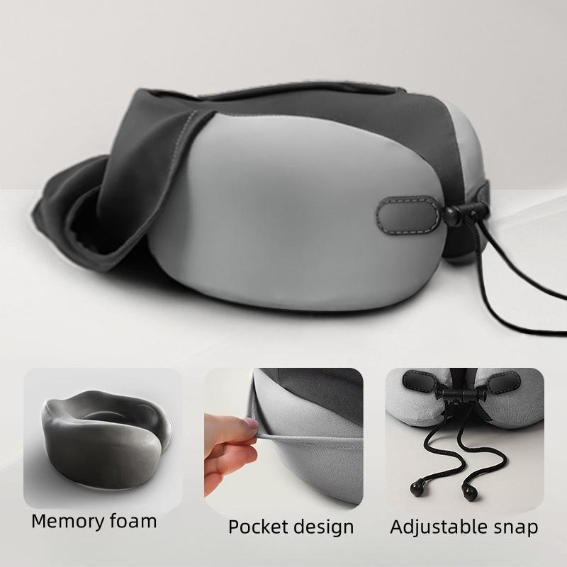 Hooded Neck Travel Pillow - Memory Foam Light-Blocking Travel Neck Pillow