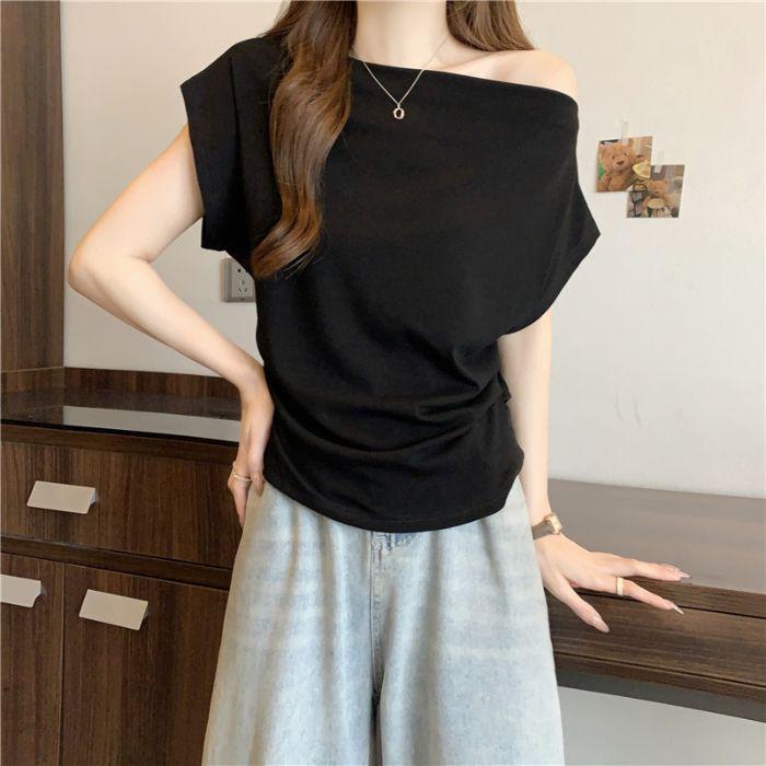 

Элегантный женский топ с одним плечом, приталенного кроя, с коротким рукавом Extra Large